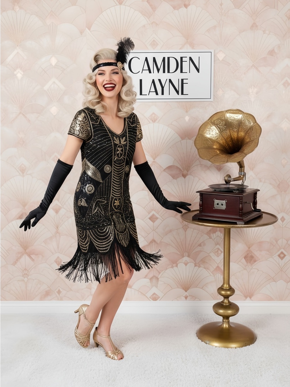 1920’s Gatsby Black & Gold Fringe Flapper Mini Dress
